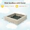 Costway Kids Sandbox with Cover Bottom Liner Backyard Beach HDPE Sandpit for Outdoor Play Brown/White/Gray